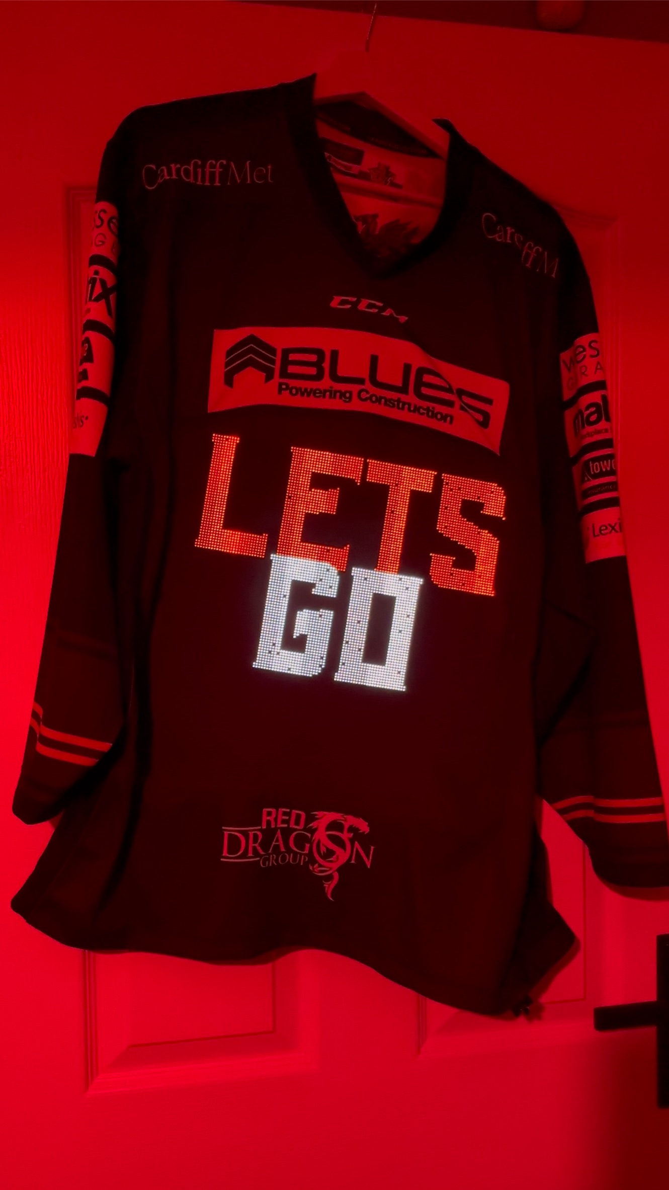 LED Jersey displaying LETS GO animation